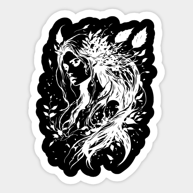 Nymph with leaves Sticker by lkn